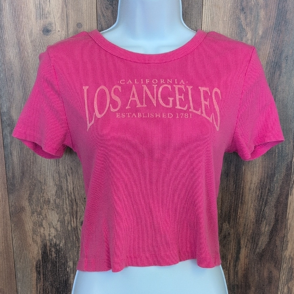 Social Culture Pink Los Angeles Cotton Ribbed Crop Top L D381x